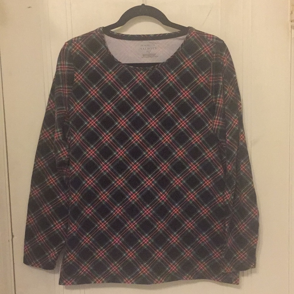 Talbots Plaid Long Sleeve Crewneck T-shirt